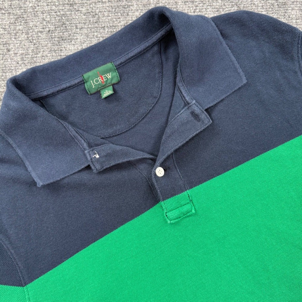 J.Crew Polo Shirt oarsman Large Tall Green‎ Navy Blue Striped Pique rugby Men's